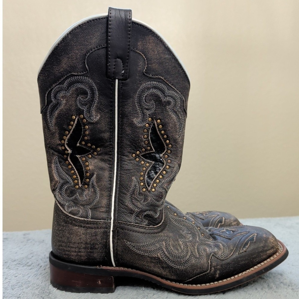 Laredo Women's Spellbound Goat Skin Boots Size 9.5 Square Toe Distressed Black - Picture 3 of 9